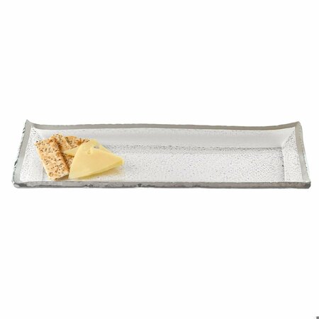 HOMEROOTS 18 in. Mouth Blown Rectangular Edge Silver Serving Platter or Tray 375749